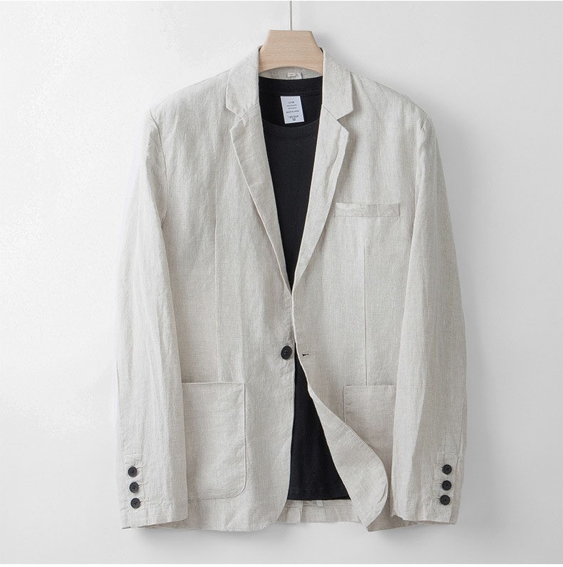 2 Pc Men Two Button Suit Summer Linen Causal Blazer Pants Coat Beach Jacket