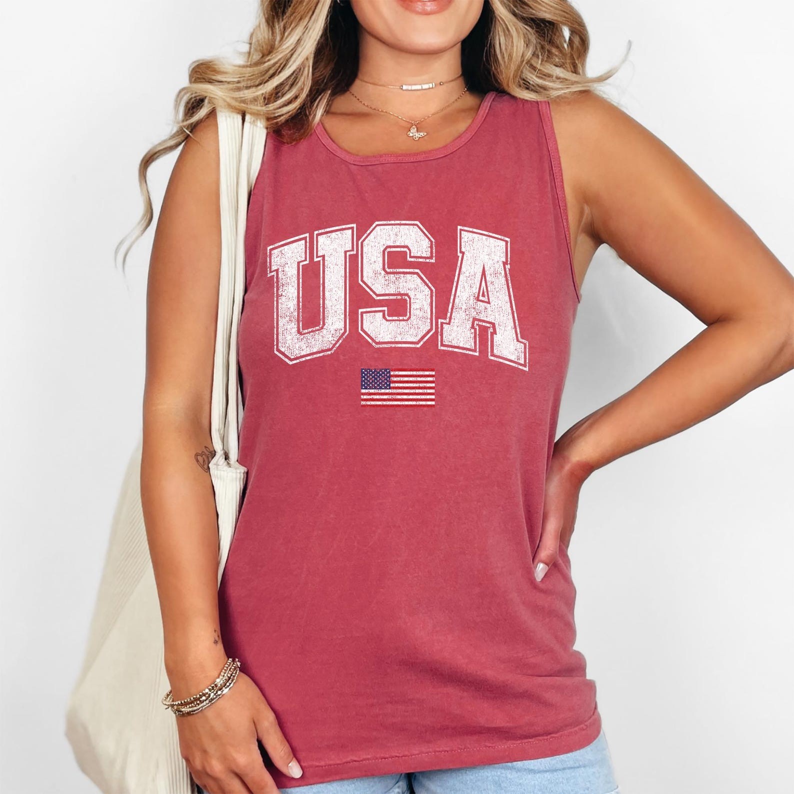 Vintage USA Flag, Fourth of July, America, Patriotic, USA Comfort Colors TankTop