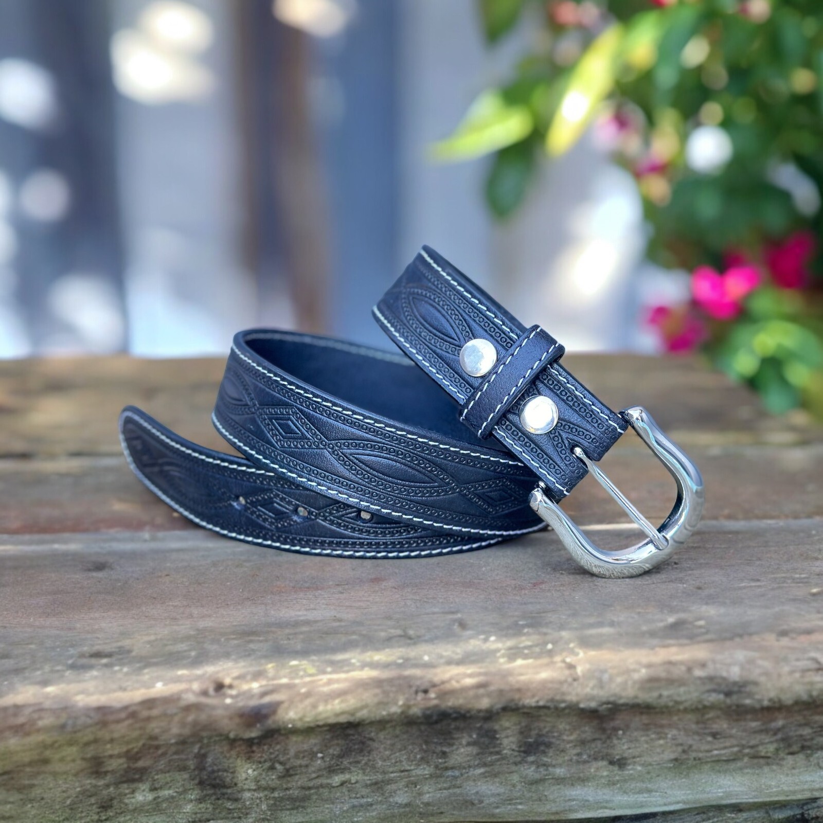Western Belt Handmade Men’s Full Grain Leather With Buckle Tolled Cowboy Belt