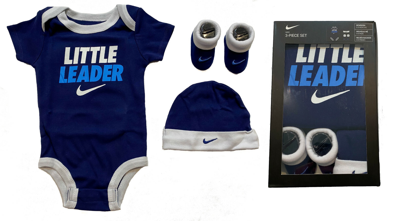 Nike Baby Newborn Boys 3 Piece Set – 0-6 Month – New in Box 100% Cotton