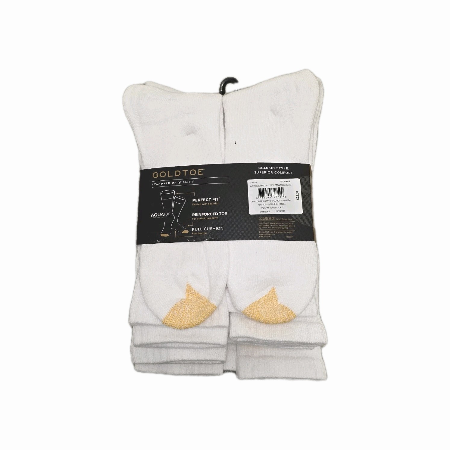 New GoldToe Men’s White Crew Socks 7 Pack Harrington Collection Size 6-12.5