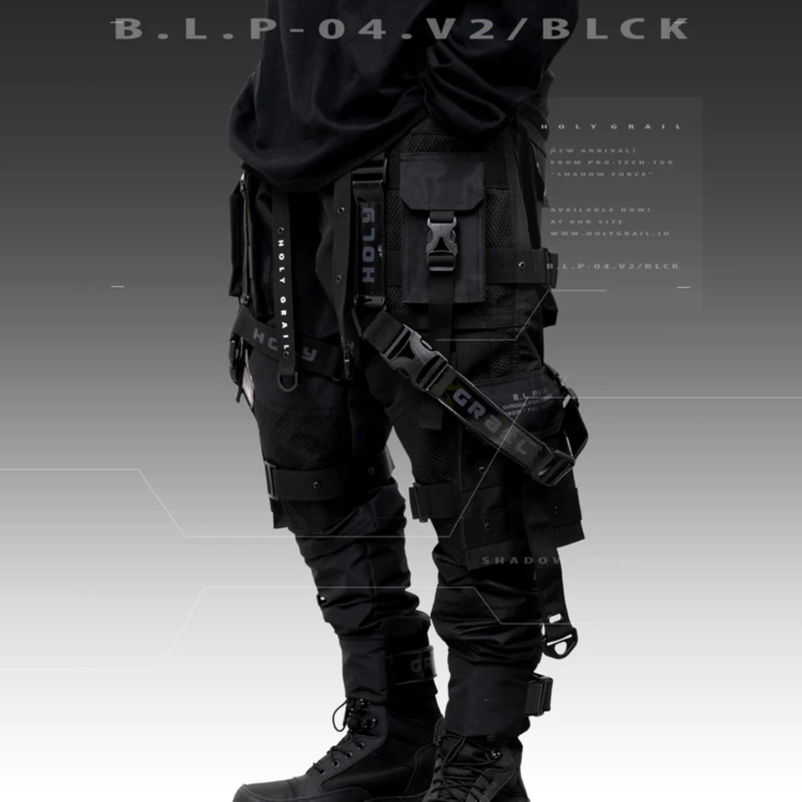 Men’s Black Streetwear Techwear Heavy Cargo Trouser Pants H-G B.L.P-04.V2/BLCK