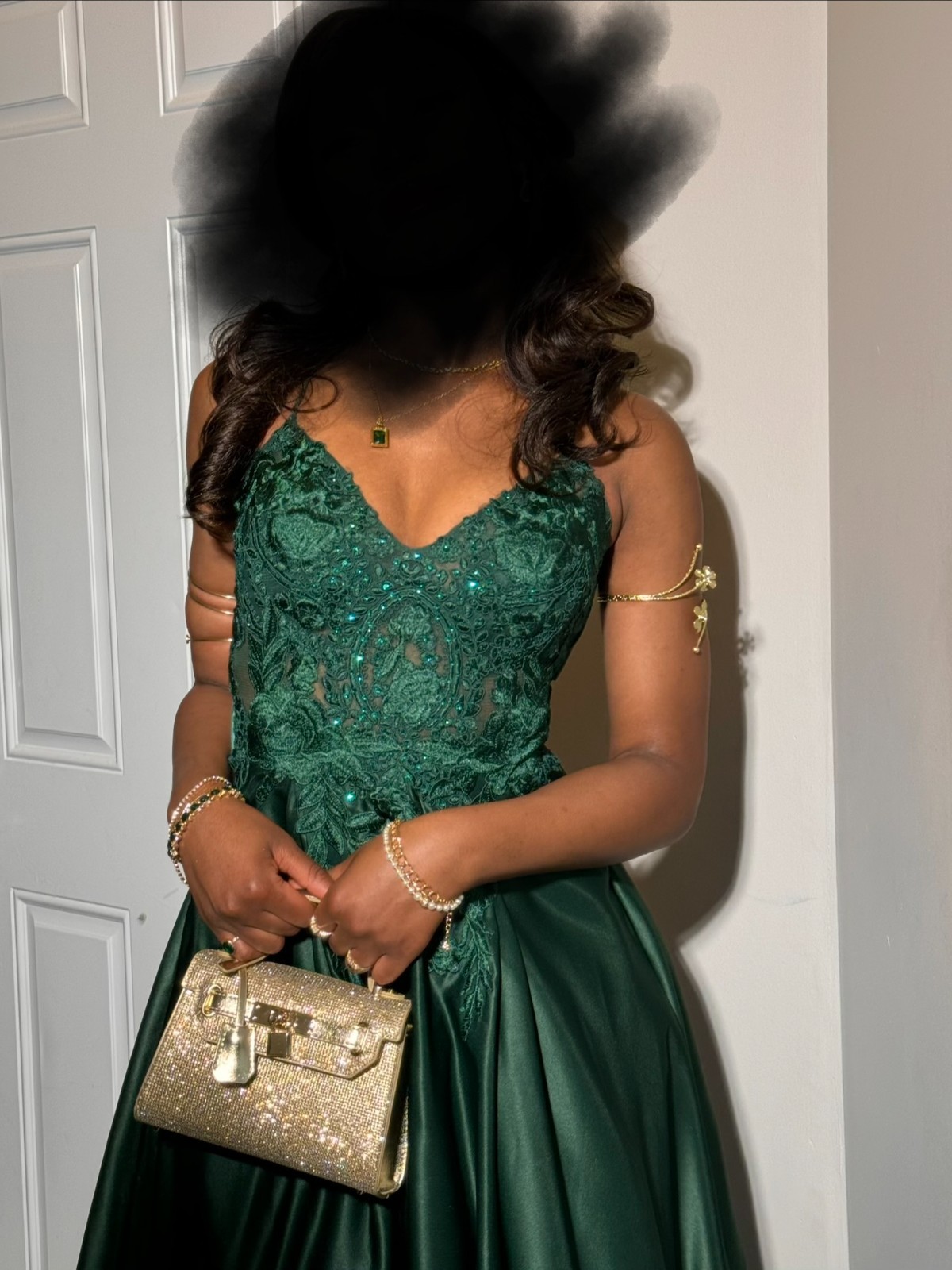 Green Kloey Satin Lace A-Line Ball Gown