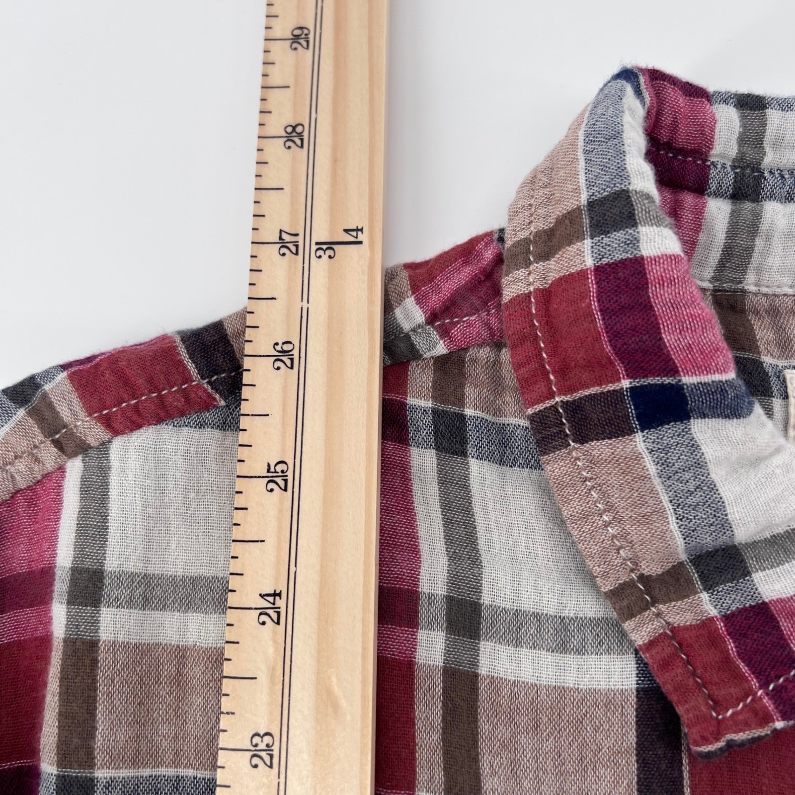 Purnell Women Large Red Plaid Button Down Shirt Long Sleeve 2-layer Cotton/Gauze