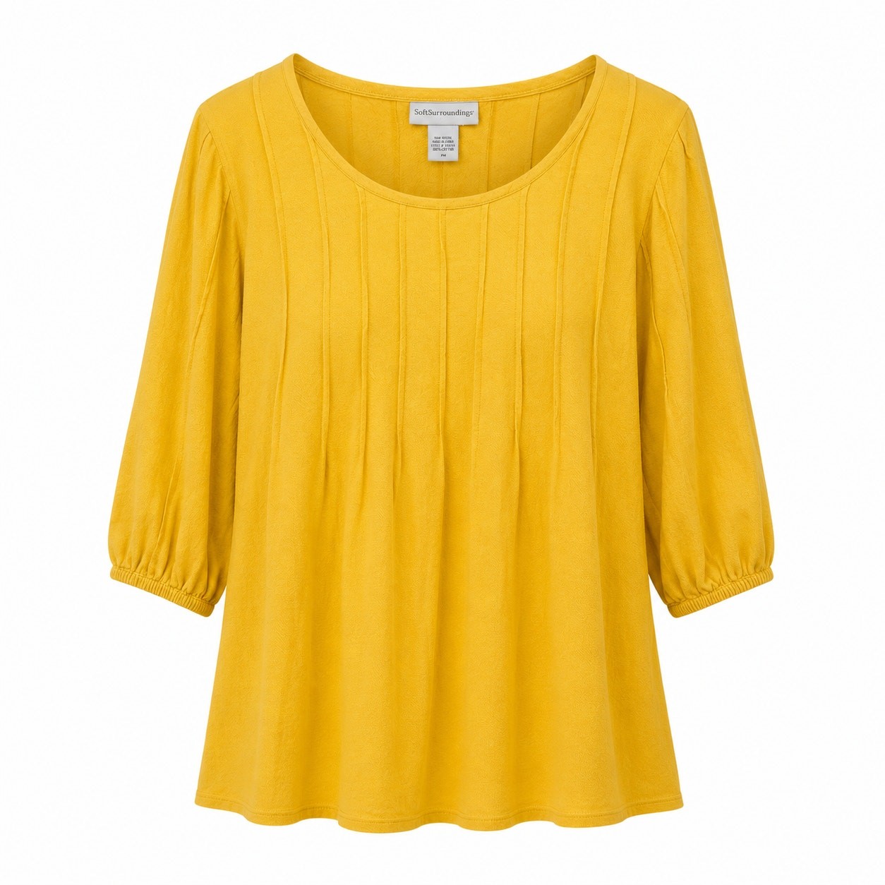 Soft Surroundings Yellow Textured Knit Top Petite Medium 100% Cotton 3/4 Sleeve