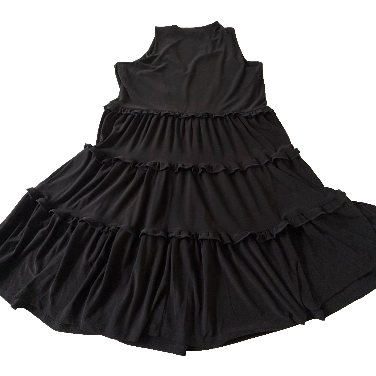 TOMMY HILFIGER Size 8 Dress Black Tiered Ruffles Sleeveless Stretch Knit Capsule