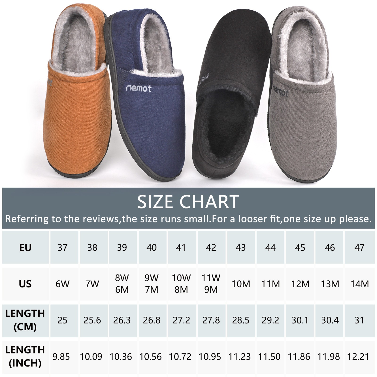 riemot Mens Moccasin Slippers Winter Soft Memory Foam House Shoes Warm Slipon