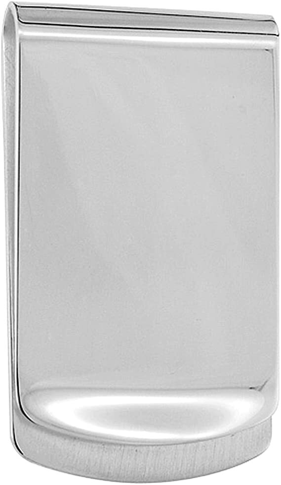 Sterling Silver Money Clip Plain Wide Closed Back Made in Italy 1 X 1 3/4 inch