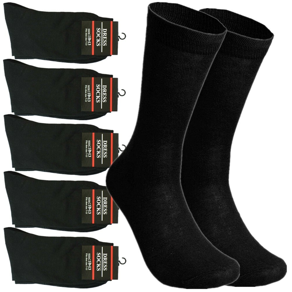 3-12 Pairs Men Solid Black Crew Dress Socks Casual Formal Cotton Size 10-13