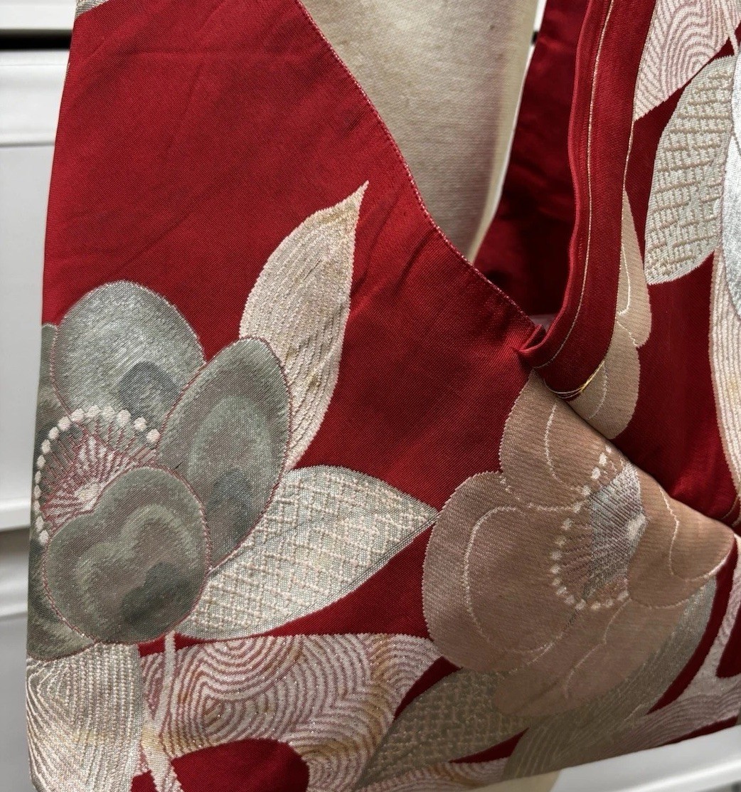 Vintage Japanese Obi Silk Shoulder Bag One of a Kind Pearl Beige Knot Purse