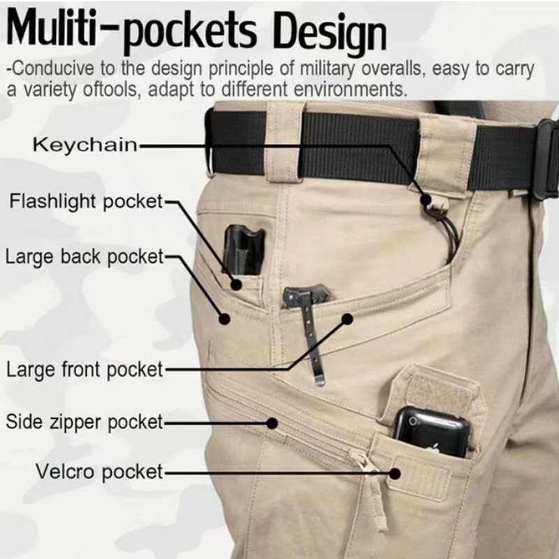 Mens Cargo Pants Tactical Waterproof Work Trousers Outdoor Hiking Combat Pants