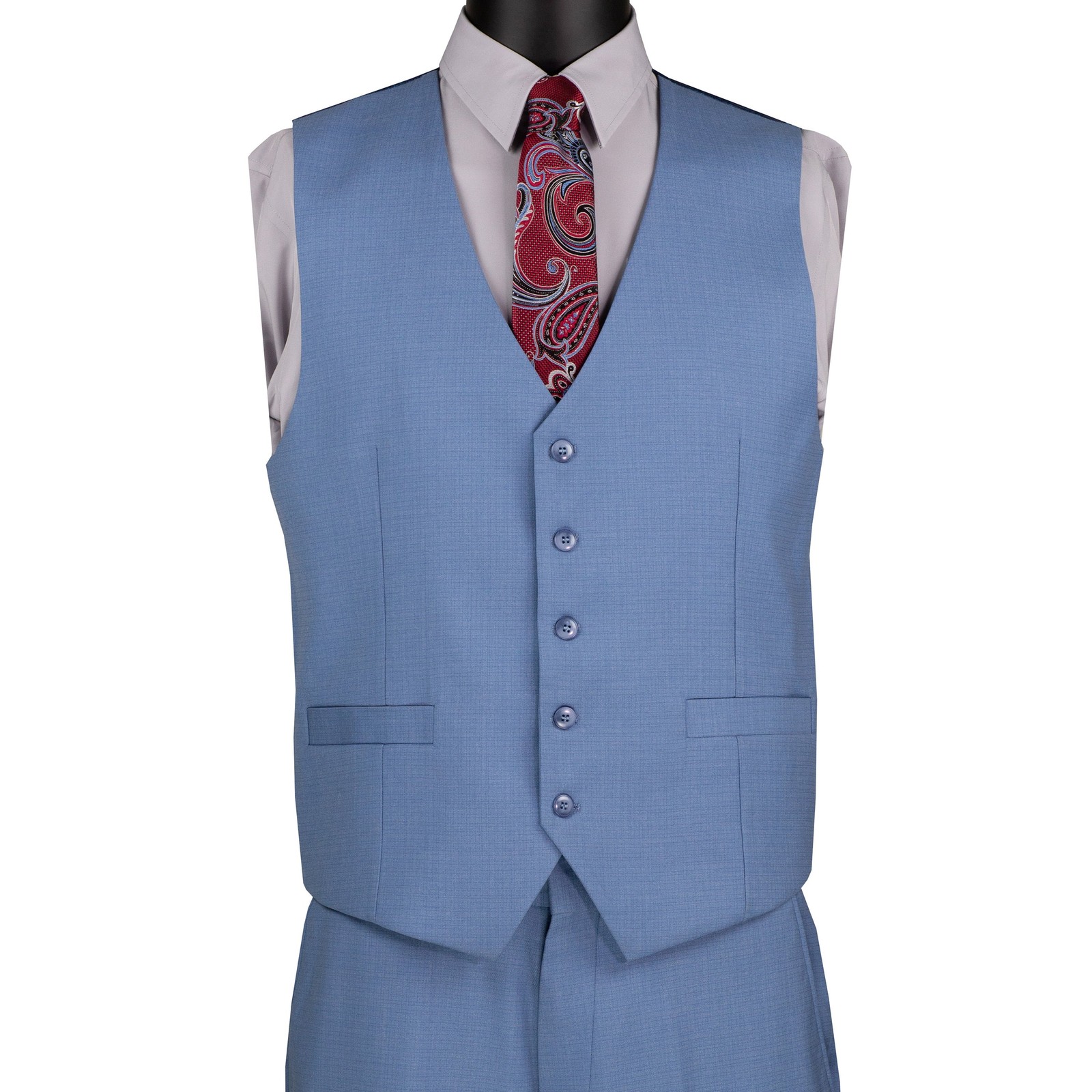 VINCI Men’s Blue Textured Weave 3 Piece Regular Fit Suit w/ Flex Waist – NEW