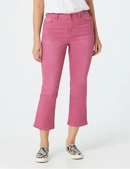 LOGO Lori Goldstein Pink Baby Bootcut Colored Denim Cropped Jean New