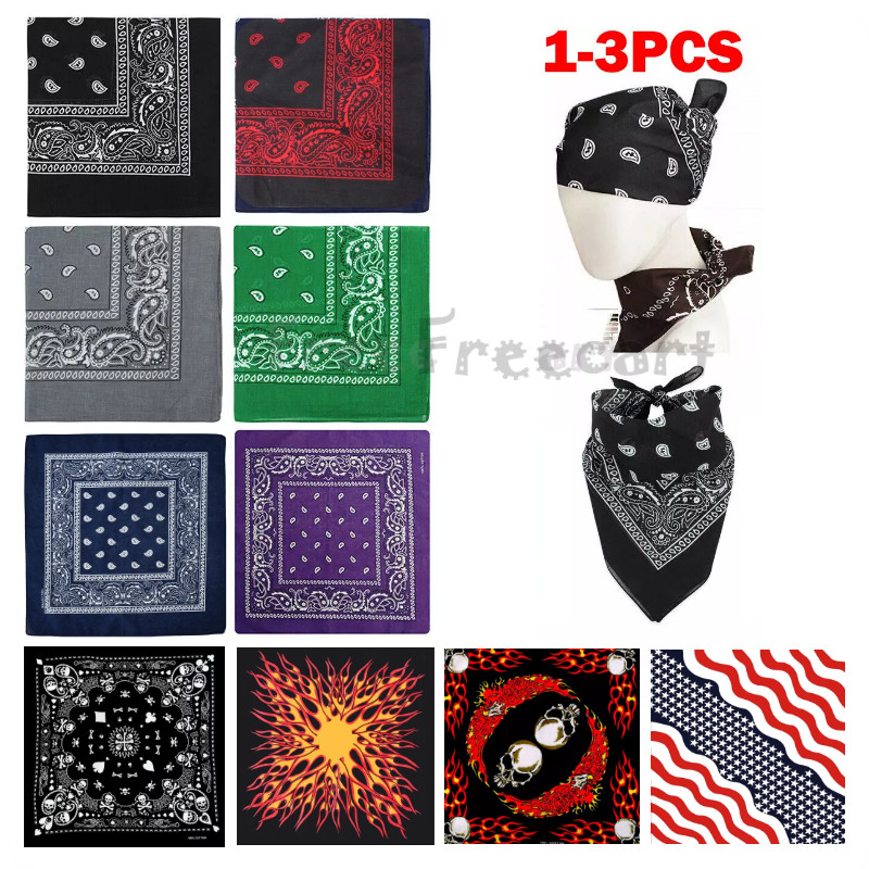 1-3Pcs Bandana 100 Cotton Paisley Print Double-Sided Scarf Head Neck Face Mask