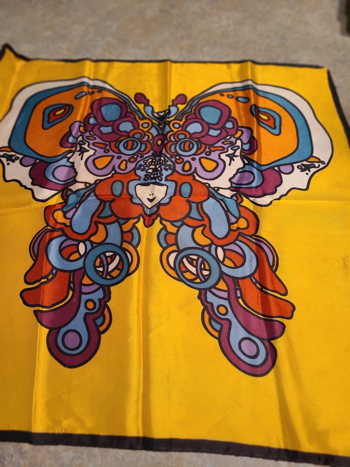 Peter Max Authentic 60s Psychedelic Butterfly Silk Scarf. 21″ Square. Rare Find.