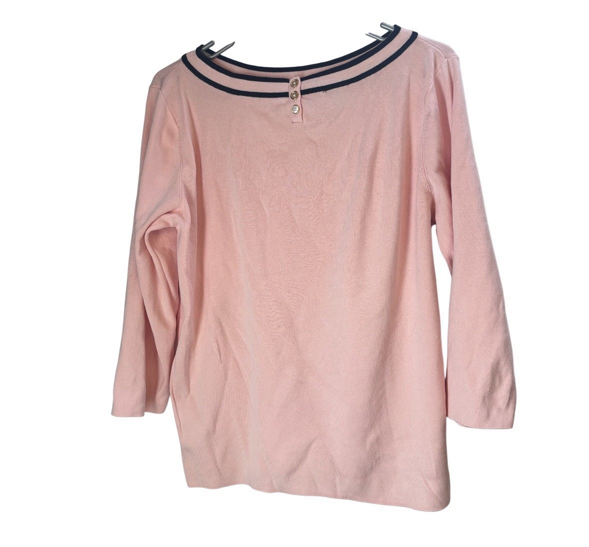 Talbots Sweater Womans XL Pink Black Pearl Button Back Classic Luxury Old Money