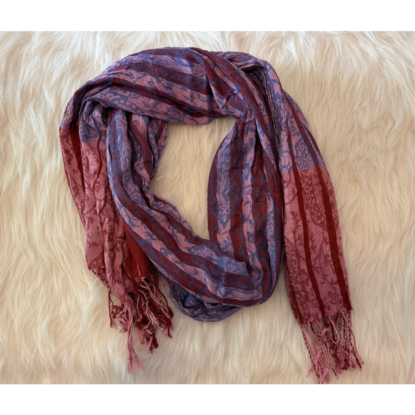 Lot of 3 Women’s Fashion Scarves Purple Houndstooth Floral Paisley Shawl Wrap