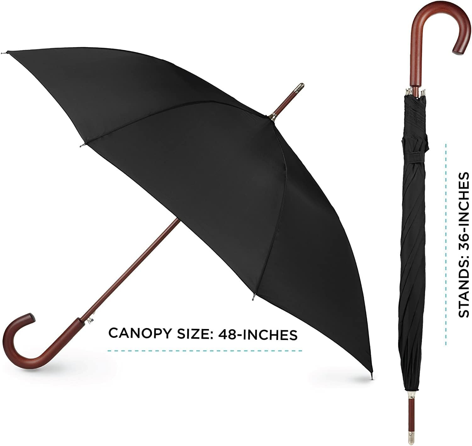 Eco-Friendly Auto Open Umbrella with Classic Wooden J Handle – Easy Grip