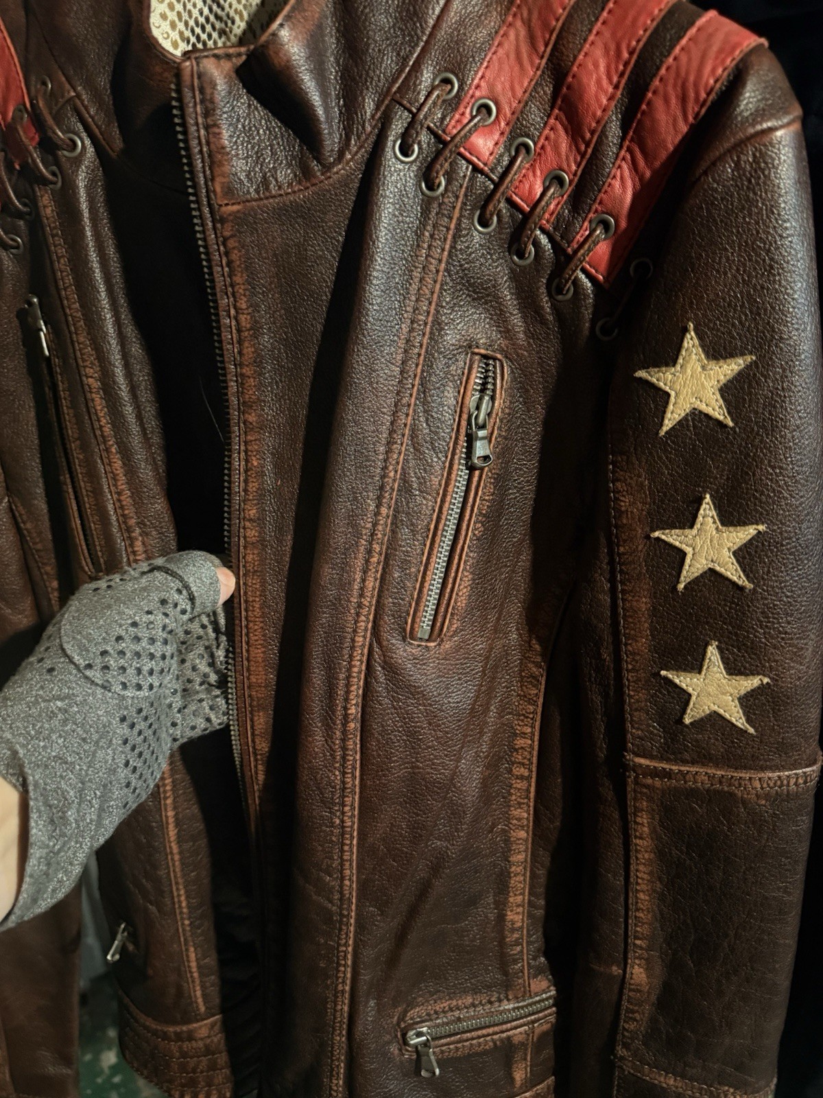 RARE FIND! Bellows Leather XXL Brown Lined Zip Stand-Up Collar Motorcycle Jacket