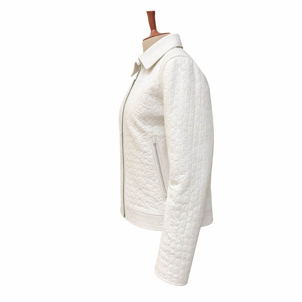 Men’s White Crocodile Texture Leather Jacket Zip Up Fashion Biker Coat.