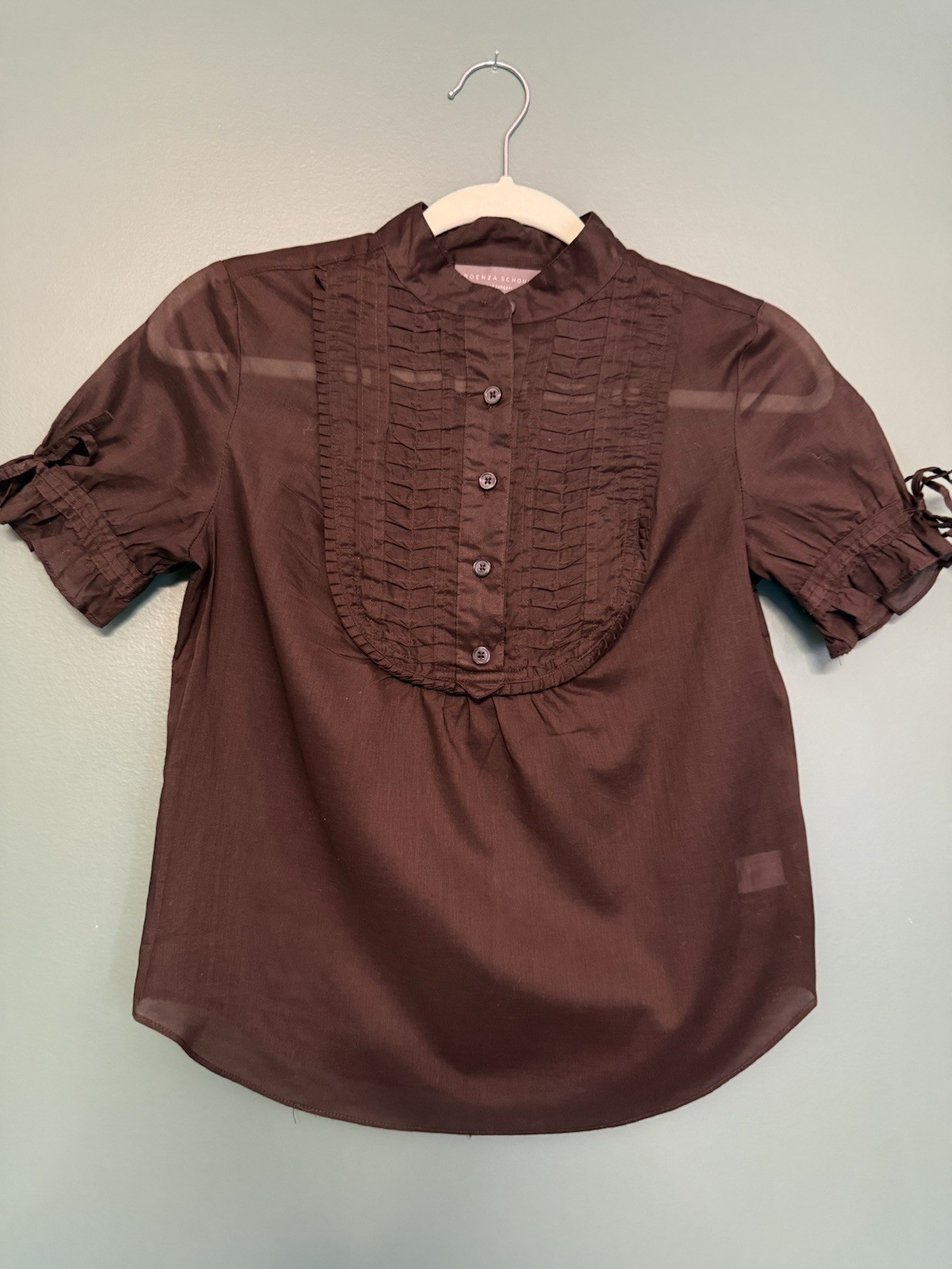 Proenza Schouler White Label Brown Pintuck Cotton Blouse XS | 100% Cotton