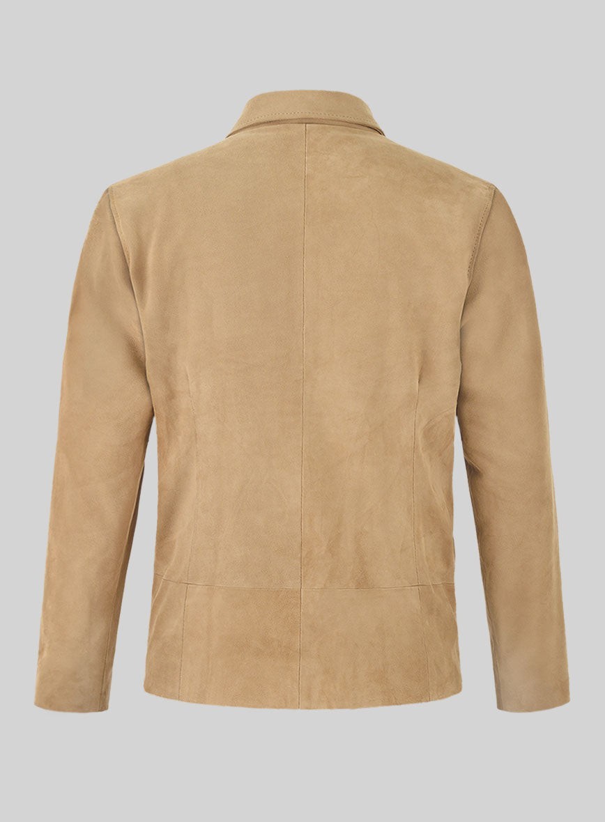 Men’s Beige Tan Suede Leather Jacket Minimalist Slim Fit Luxury Zip Bomber Coat