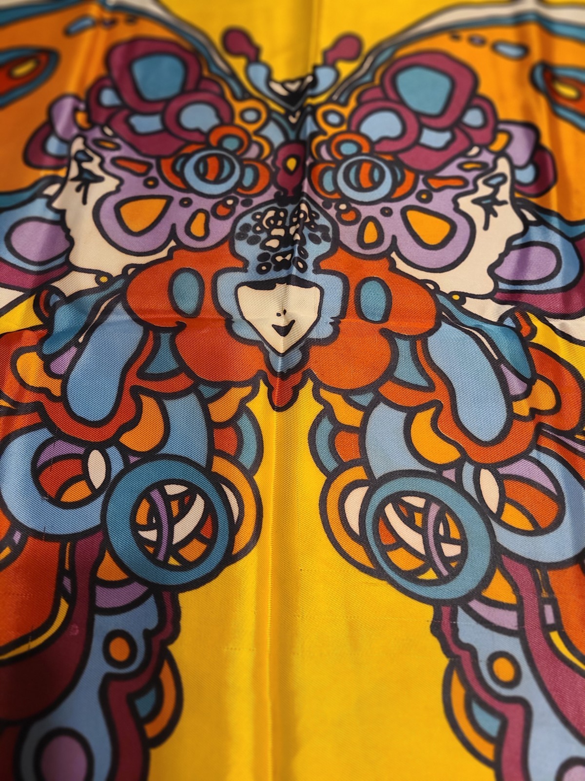 Peter Max Authentic 60s Psychedelic Butterfly Silk Scarf. 21″ Square. Rare Find.