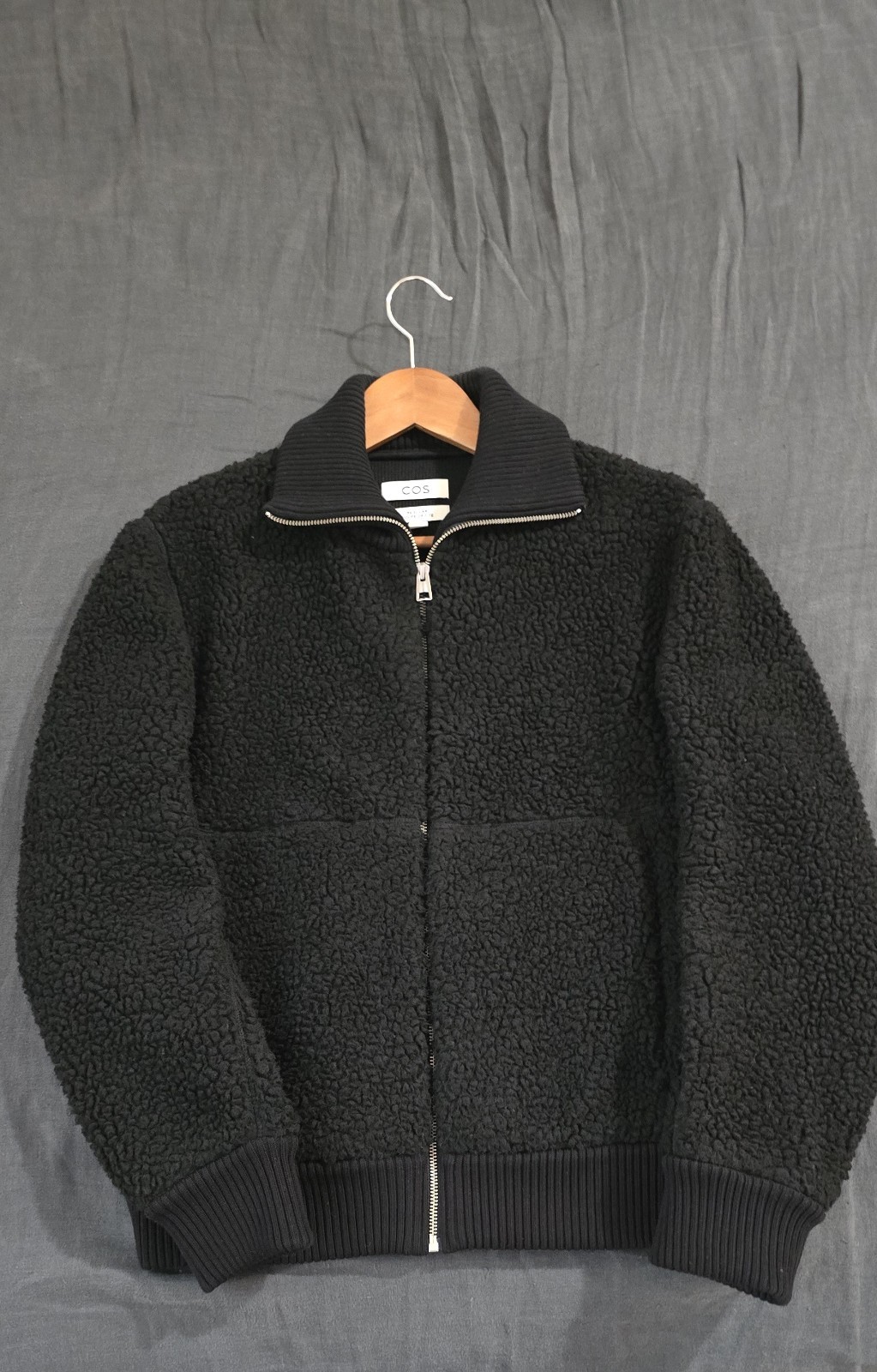 COS Men’s Black Teddy Jacket W/ Funnel Neck