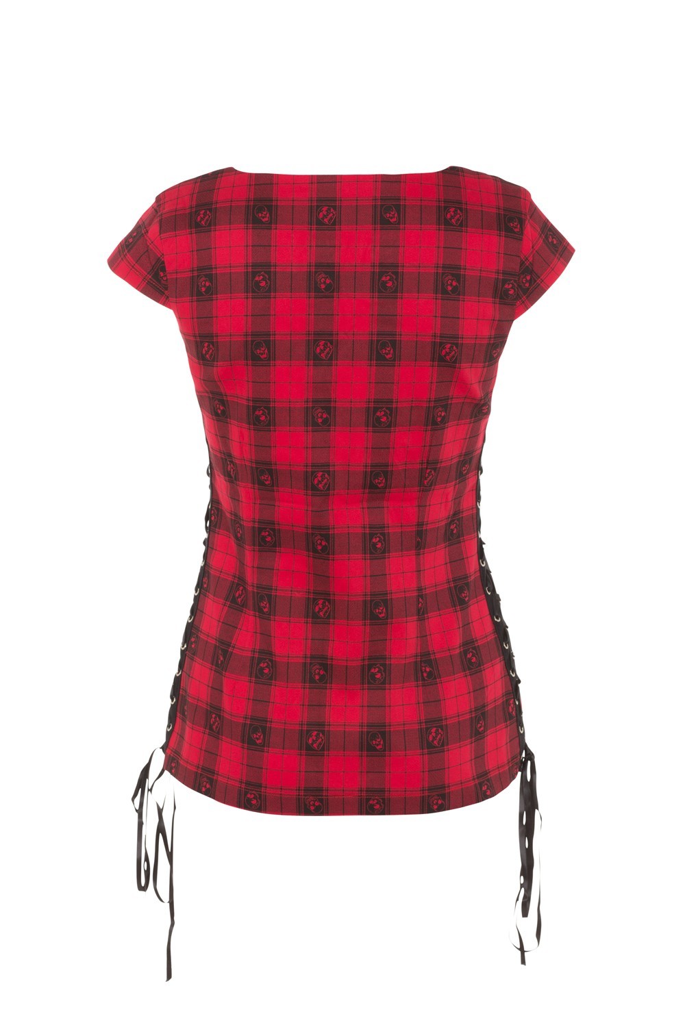 JAWBREAKER PUNK ROCK TATTOO SKULLS RED PLAID ME UP FRONT ZIP TOP SHIRT TPA1743