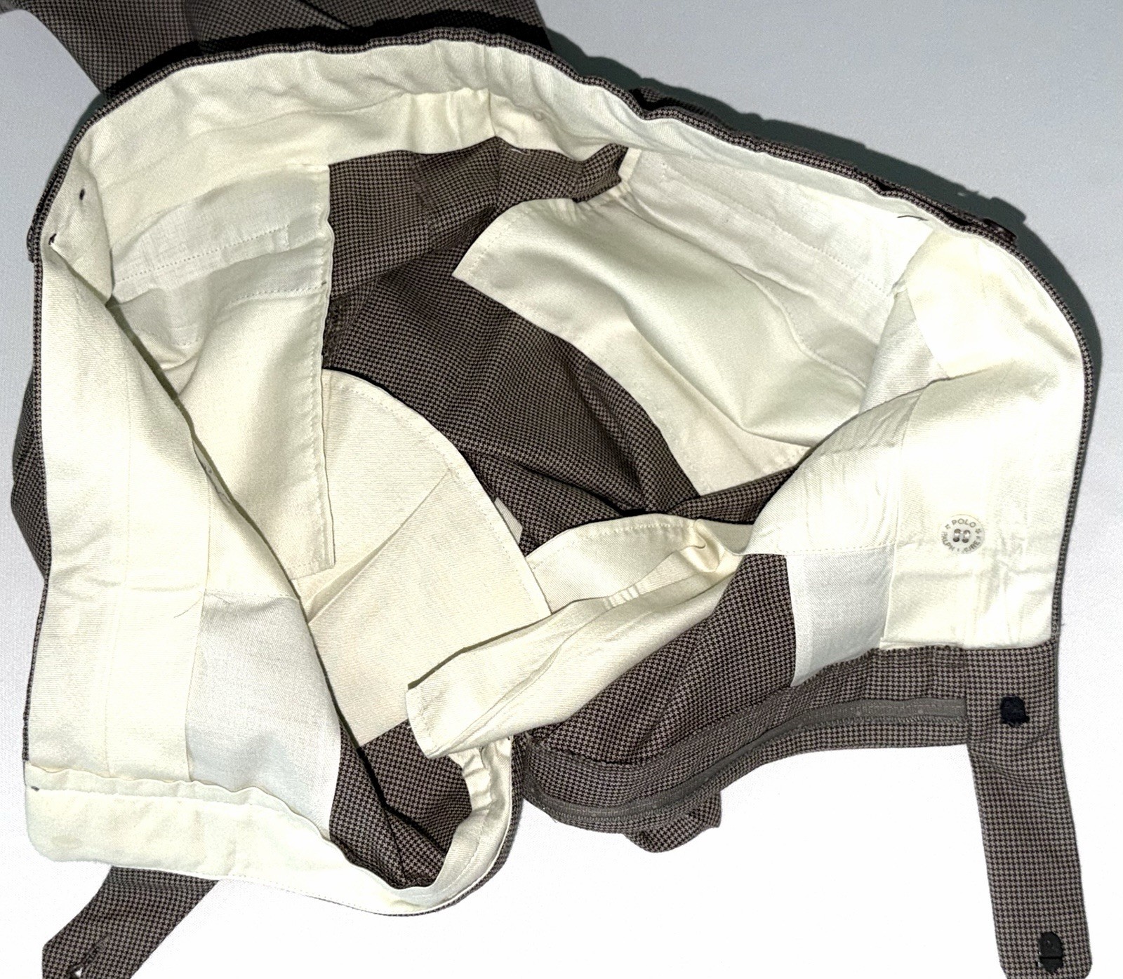 Rare Vintage POLO Ralph Lauren 3 Piece Suit Tan/Brown Puppytooth Check 44/5L USA