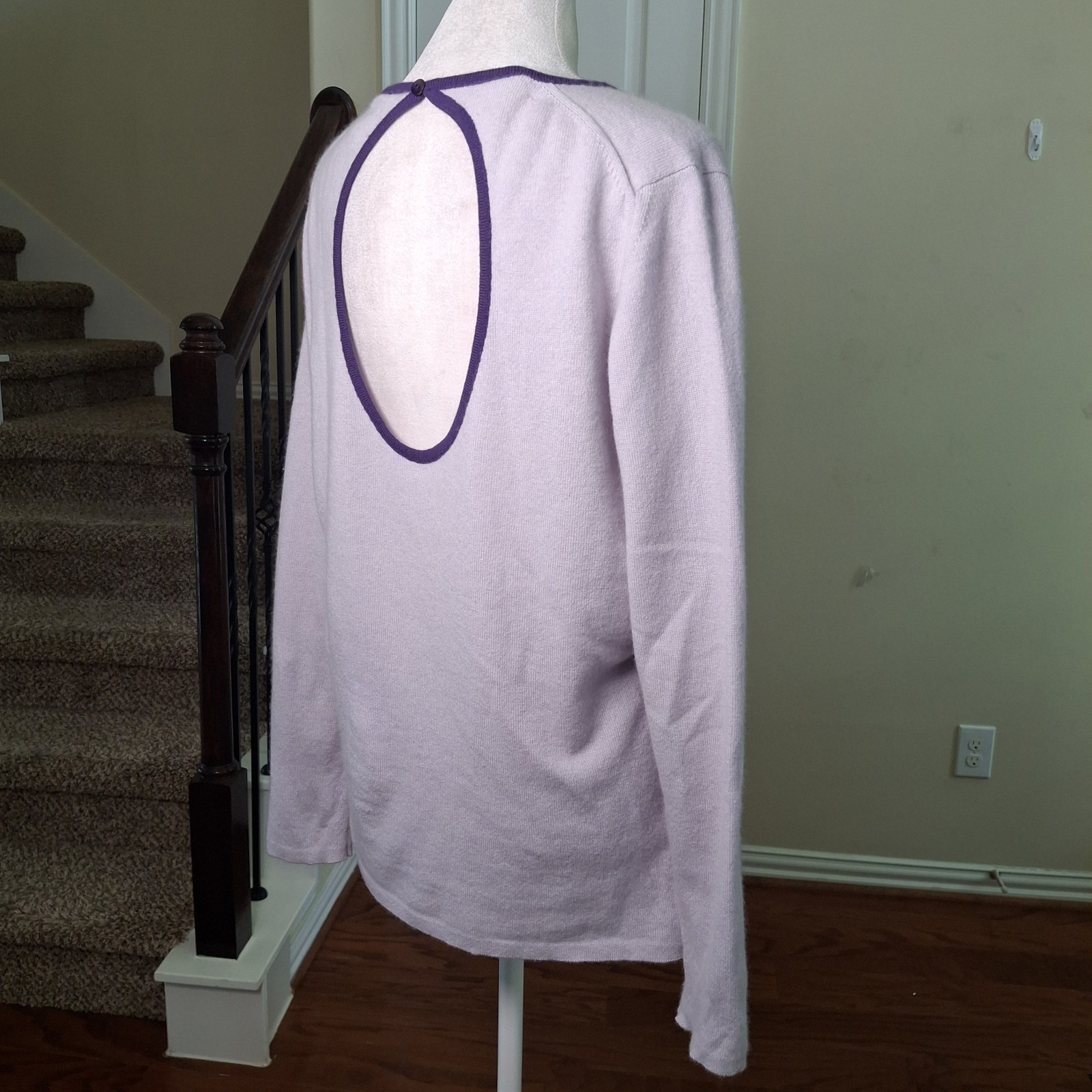 Robert Talbott 100% Cashmere Sweater Purple Women XL Open Back Preppy Old Money