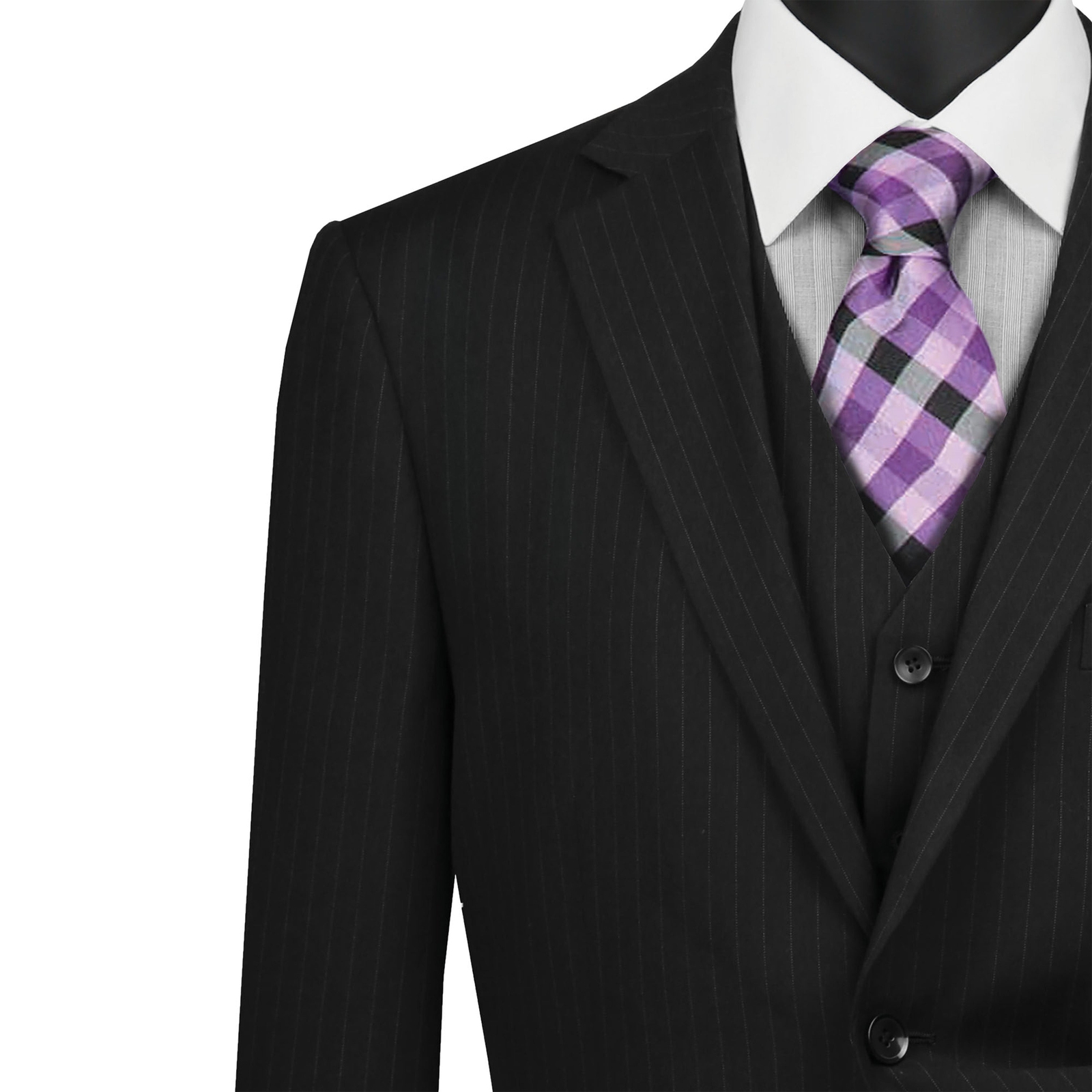 VINCI Men’s Black Pinstripe 3 Piece 2 Button Classic Fit Suit NEW