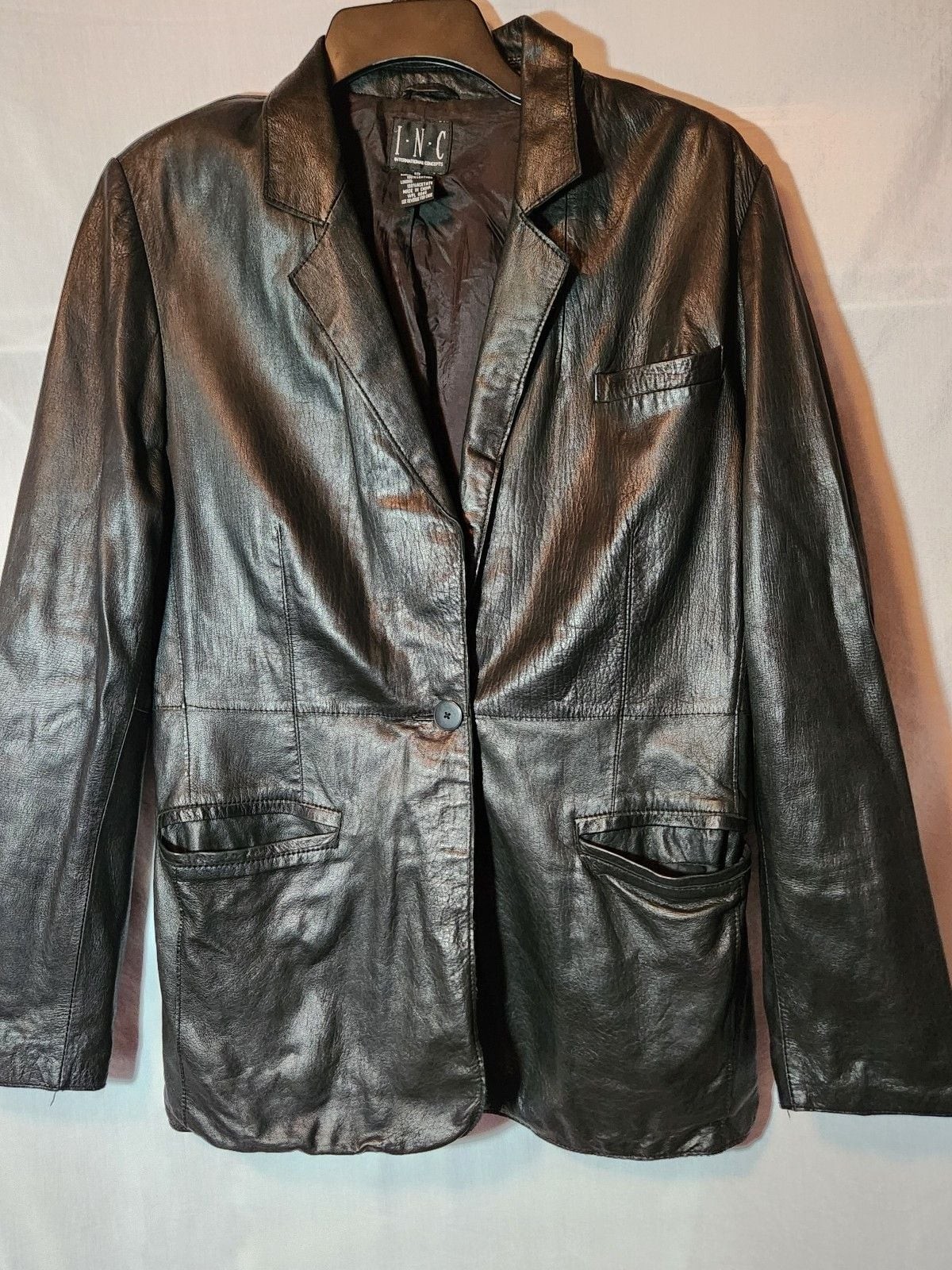 Vintage I.N.C. Genuine Leather Blazer – Black 90s Minimalist Jacket