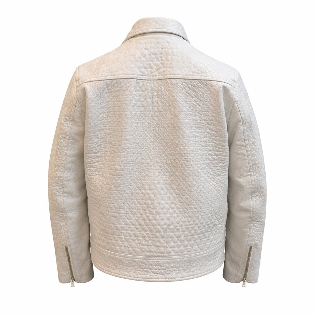 Men’s White Crocodile Texture Leather Jacket Zip Up Fashion Biker Coat.