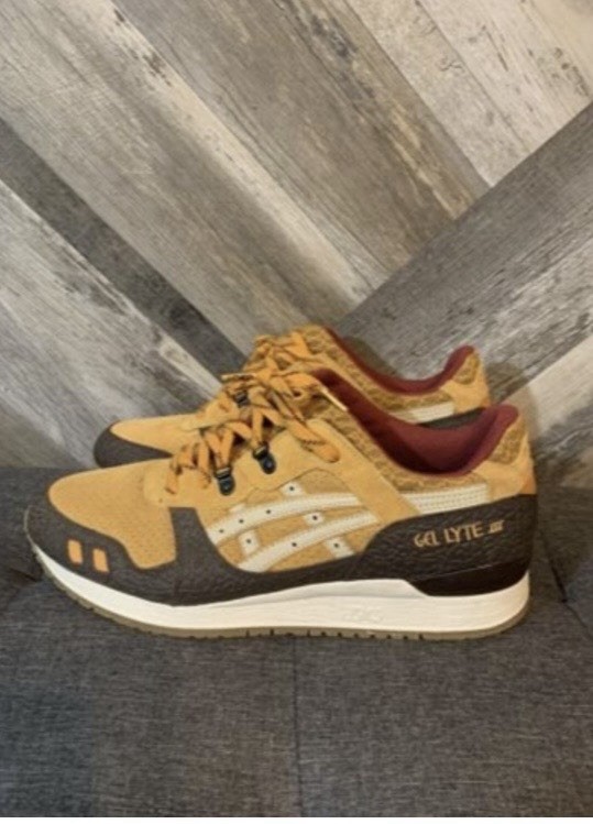 ASICS GEL-Lyte III Leather Low Top Lace Up Sneakers Tan Brown Burgundy H5P1L