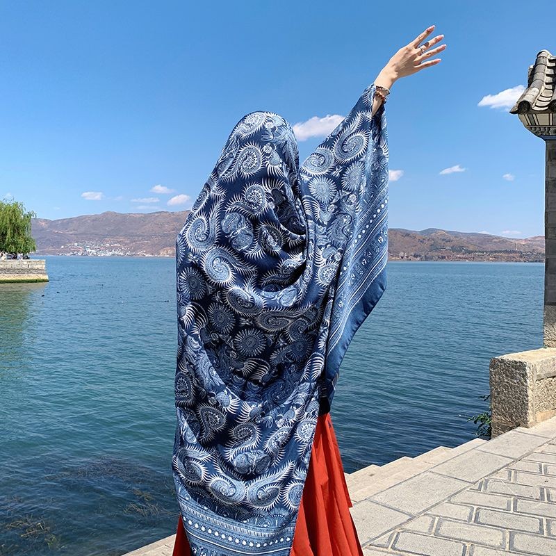 Ethnic Cotton Linen Scarf Shawl Wrap Warm Cover for Spring Fall Travel Photo