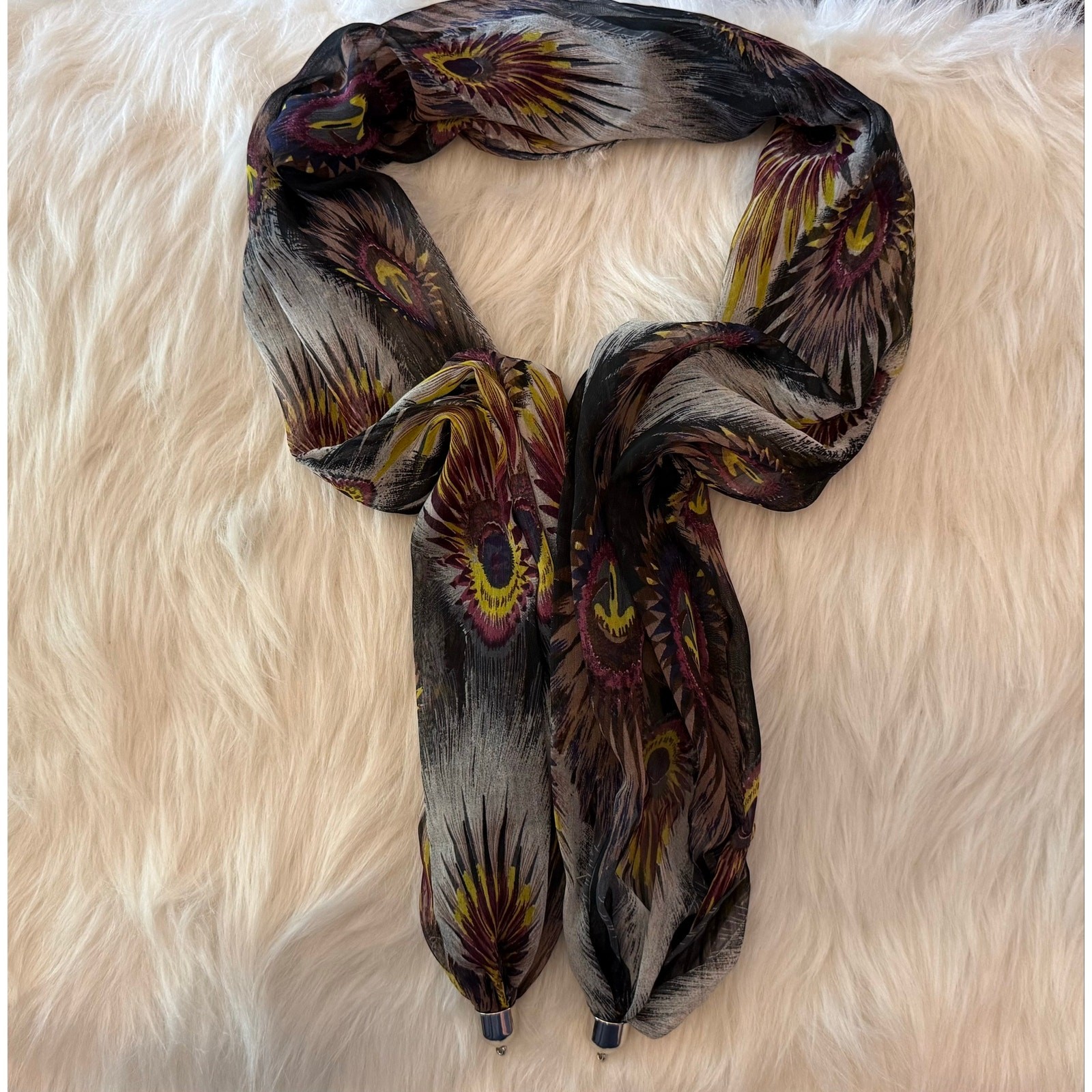 Lot of 3 Women’s Fashion Scarves Purple Houndstooth Floral Paisley Shawl Wrap