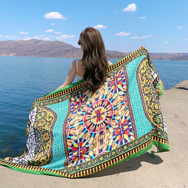 Boho Cotton Linen Scarf Wrap Large Shawl Sun Protection Beach Travel Cover Up