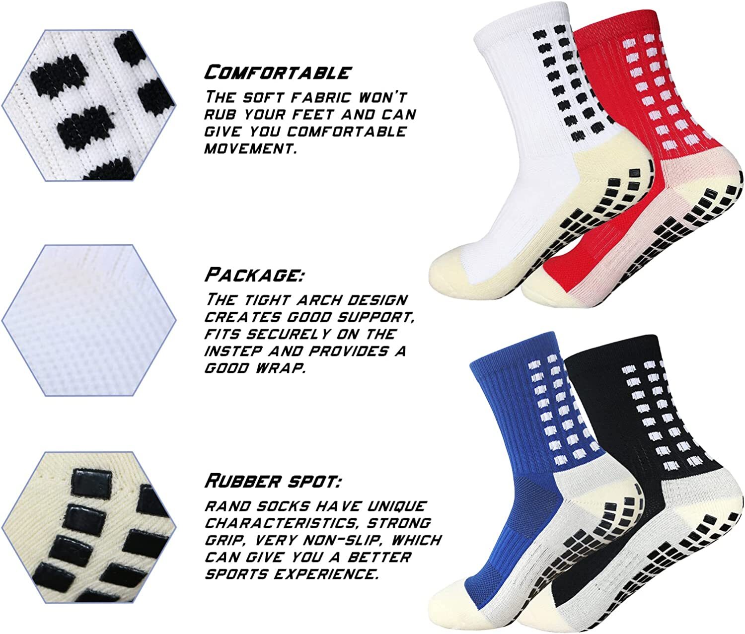 4 Pair Sport Socks Anti Slip W/ Grip Soccer Men Football Basketball Sock Premium