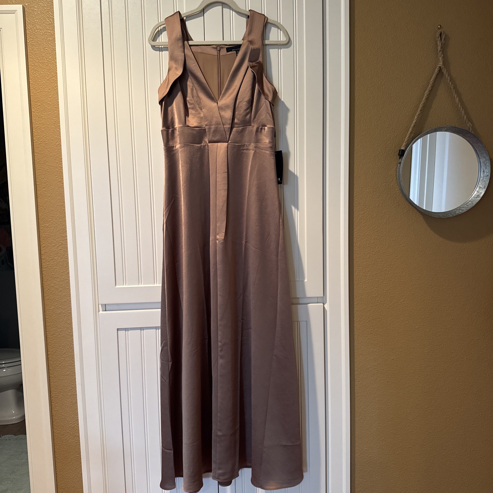 WHBM White House Black Market Metallic Gold Bronze Satin Gown Dress Sz 8 NWT
