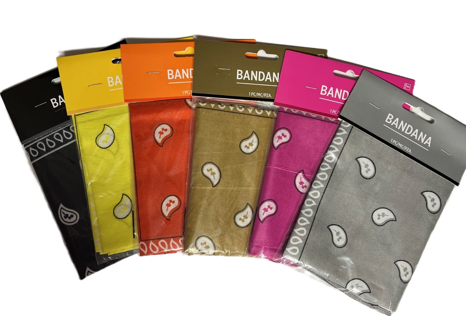 6 Pack 20″ x 20″ Bandanas Black, Pink, Orange, Yellow, Gray, Tan US Seller