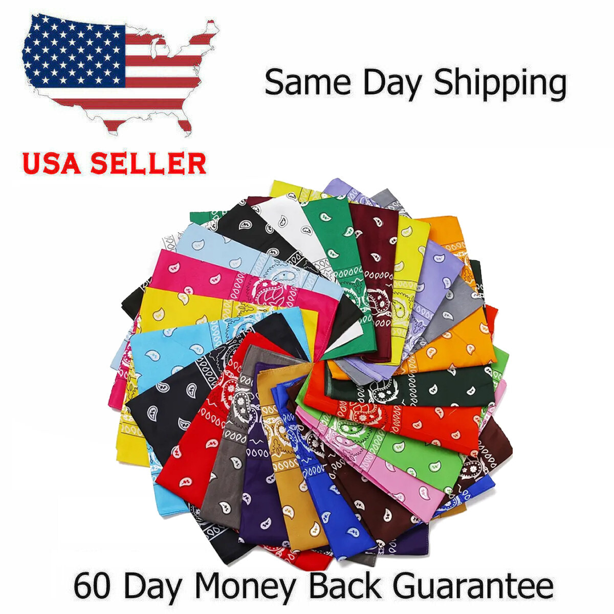 USA Seller 100% Cotton Paisley Bandanas 22″X22″ Scarf Head Neck Bandannas
