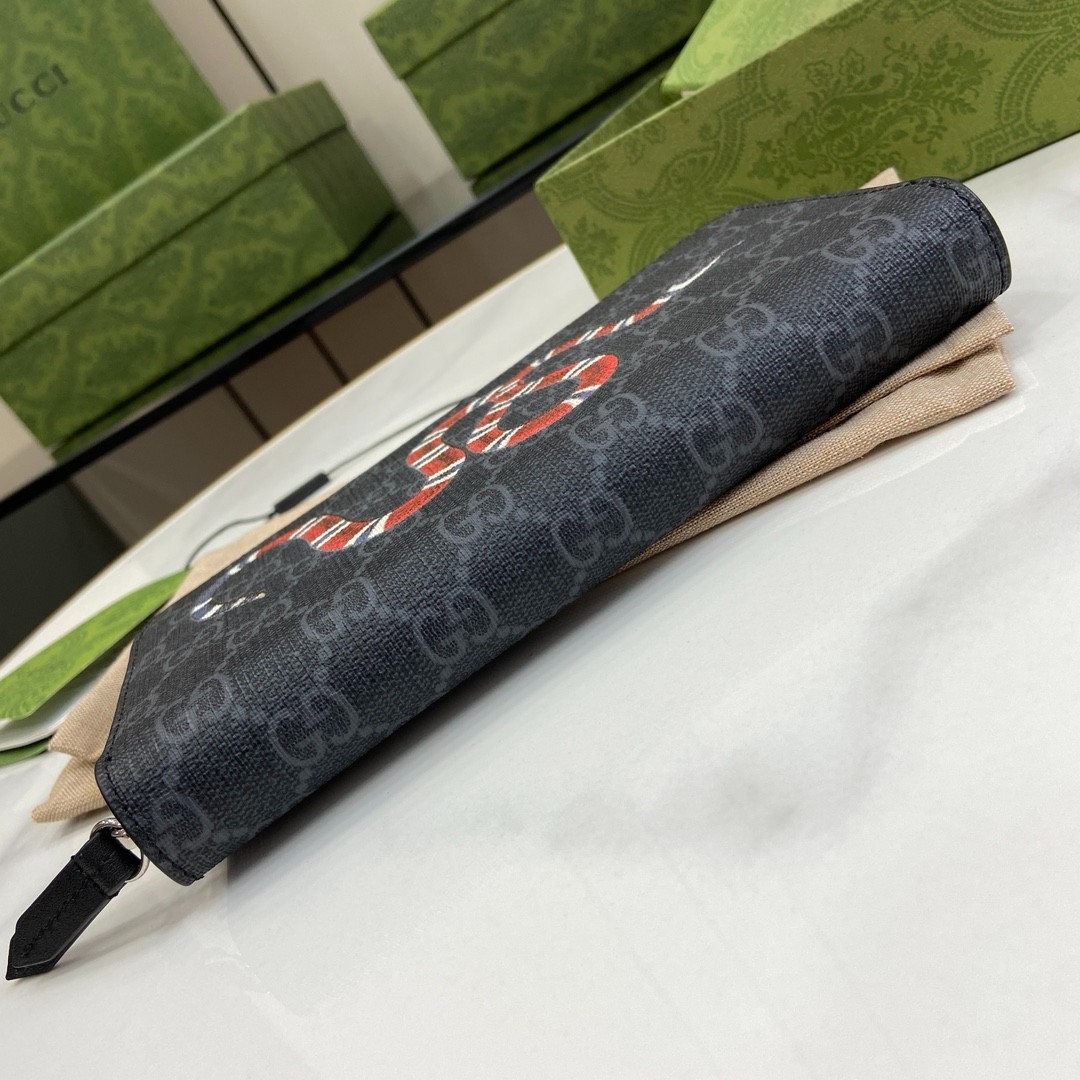 GG Black Supreme Canvas Kingsnake Zip Around Long Wallet 19*10*2.5