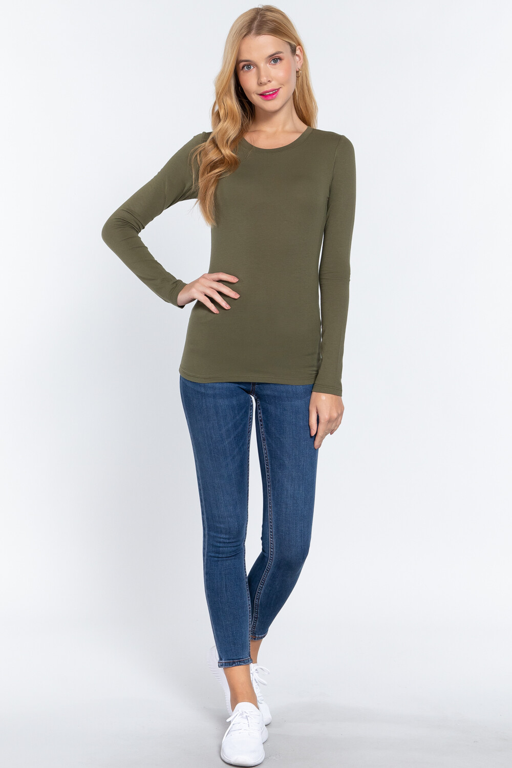 Womens Cotton Stretch Long Sleeve T-Shirt Plain Fitted Basic Solid Slim Layering