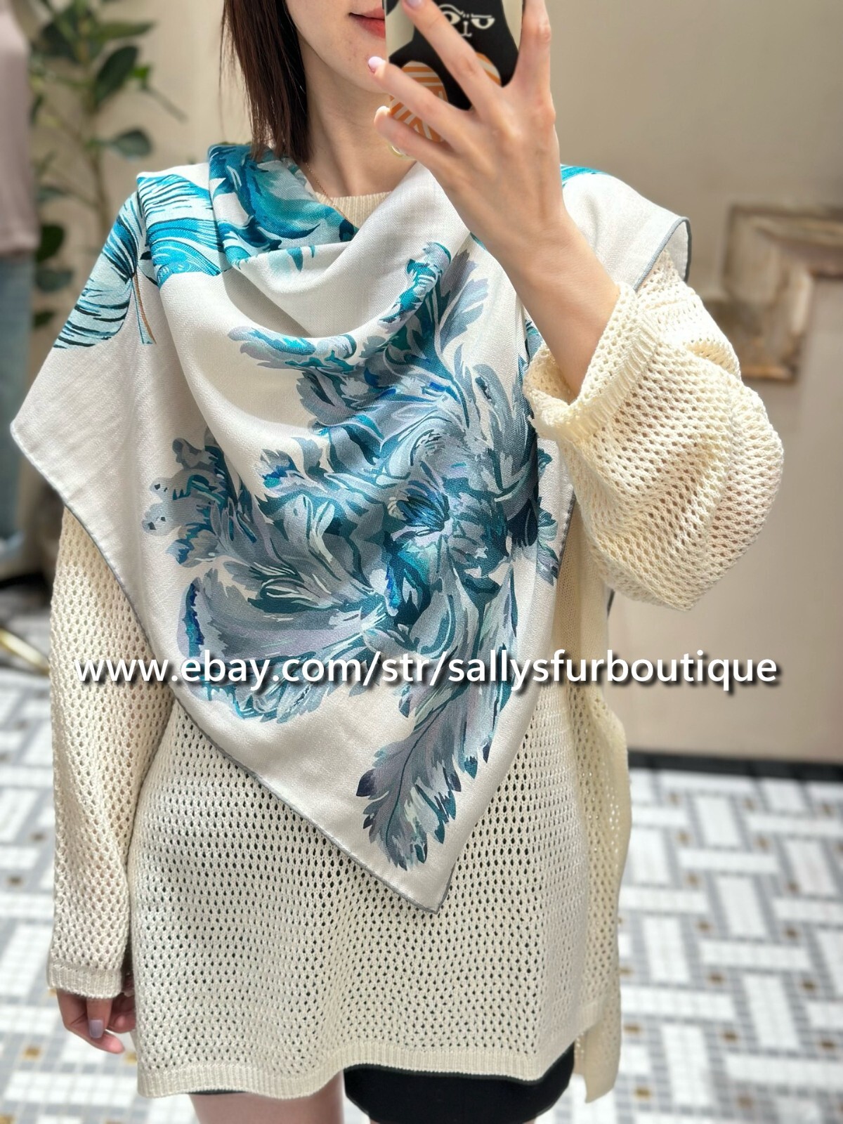Sallys Cashmere & Silk Wrap Scarf Tulips Print 2 Face Triangle Shawl 190*90cm