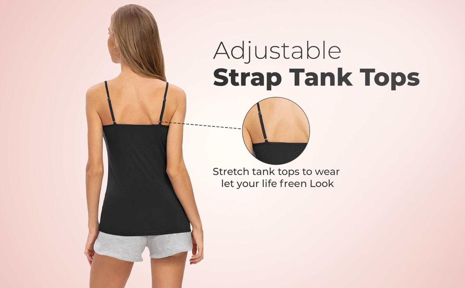 [4 pack] Women Long Camisole Tank Tops Cotton Basic Cami Tops W/ Straps S ~ 3XL