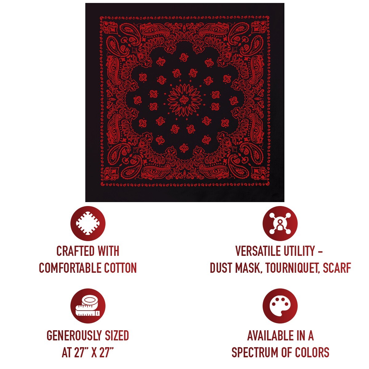Rothco Jumbo Trainmen Paisley Bandana Cotton Black Red Headwrap FaceCover 27X27