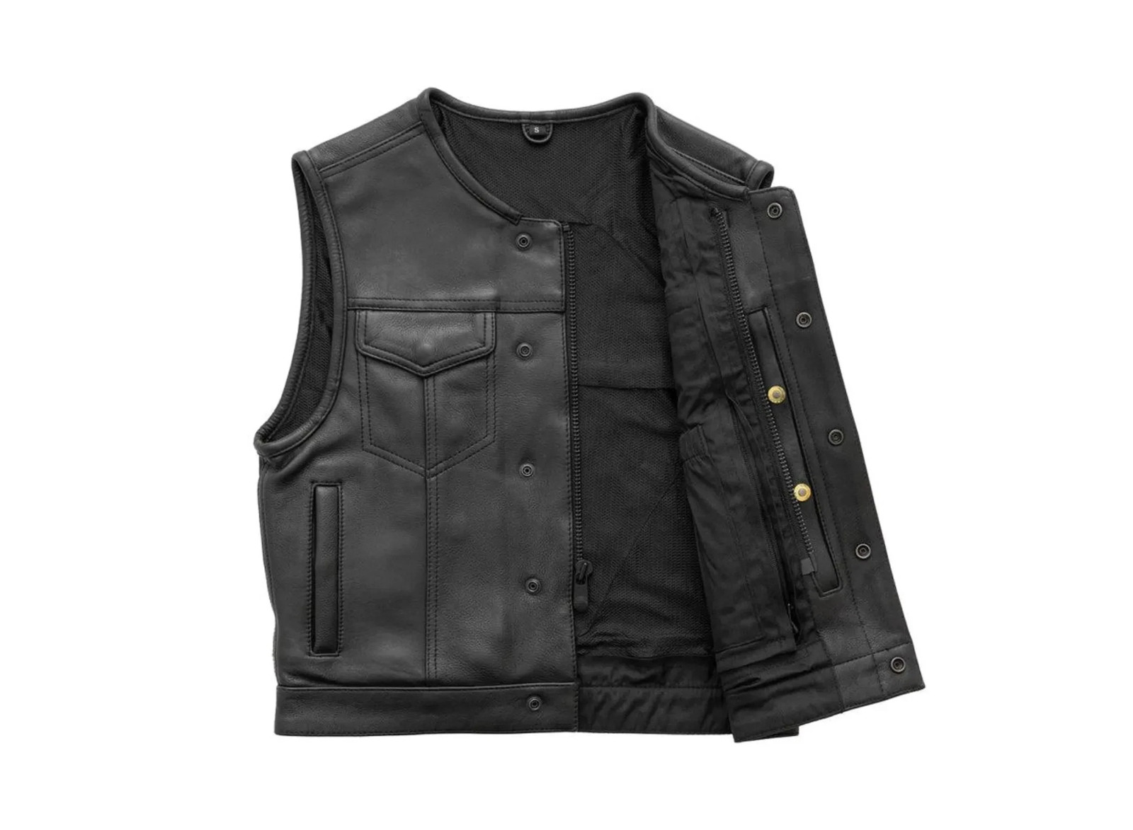 Men’s Black Leather Biker Vest Sleeveless Motorcycle Waistcoat Classic Vest