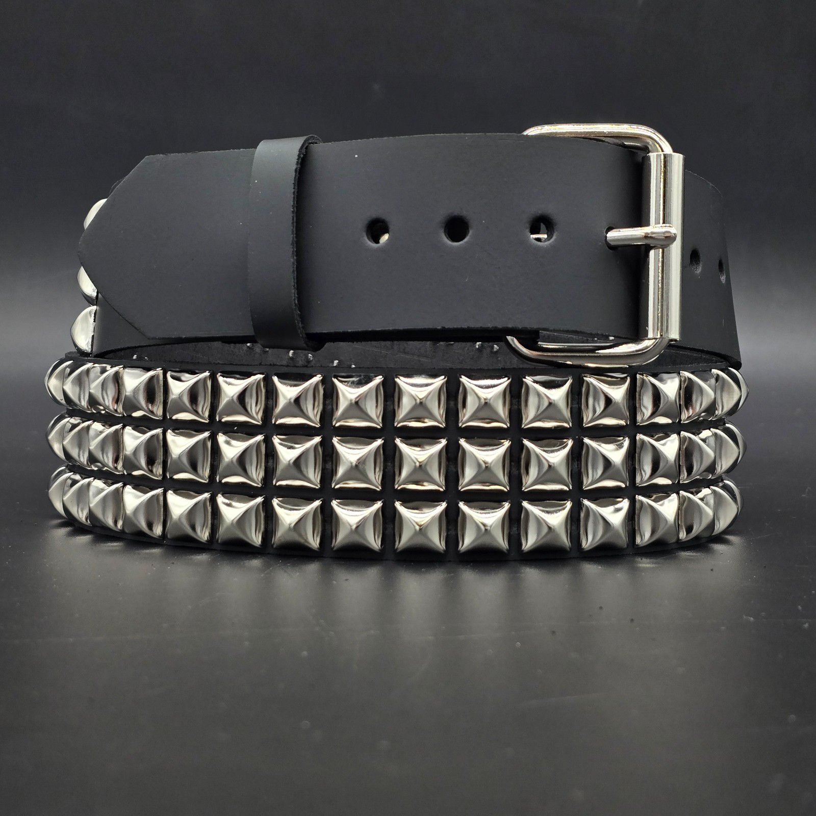 Three Row Pyramid Stud Belt Leather Handmade Studded Belt Punk Goth By Funk Plus