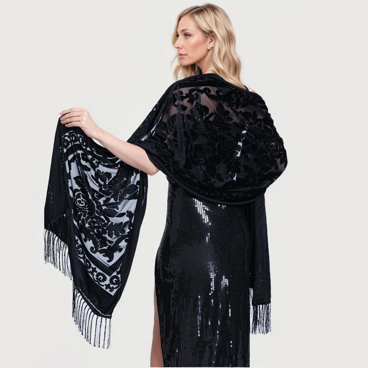 Velvet Tassel Scarf Ethnic Style Long Shawl Wrap Women Qipao Cape Warm Cover